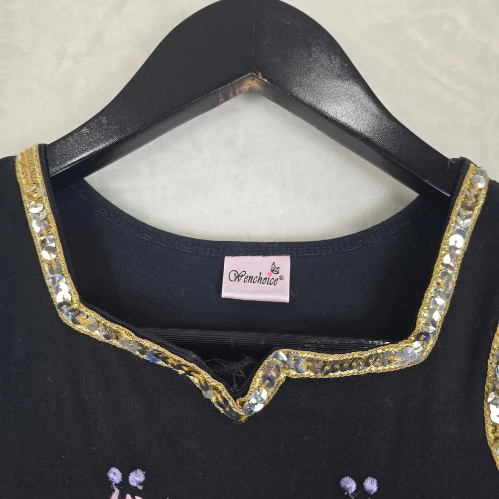 Wenchoice Toddler Medium black Blue Floral Sequin Tutu Ballerina Costume Dress
